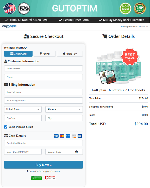 GutOptim checkout page